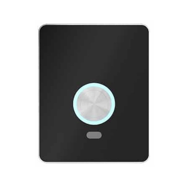Black glass toilet flush plate with an illuminated sensor ring