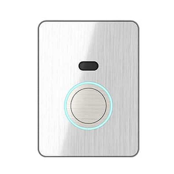 Brushed stainless steel urinal flush plate with an illuminated button
